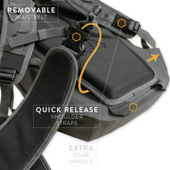 Detail of the quick release shoulder strap hardware on the PDW All Terrain Pack 24L