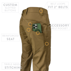 Dedicated smart phone pockets on PDW Raider Field Pant Canvas+ All Terrain Brown