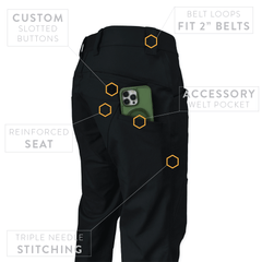 Dedicated smart phone pockets on PDW Raider Field Pant Canvas+ Phantom Navy