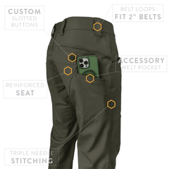 Dedicated smart phone pockets on PDW Raider Field Pant Canvas+ Ranger Green