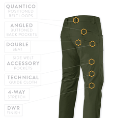 PDW Raider Field Pants tailored fit Guide Cloth OD Green back details