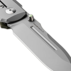 PDW SPD Invictus-SP EDC knife OD green G10 glow in the dark thumbstub detail