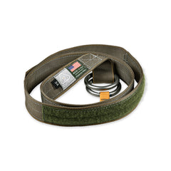 PDW Ti-Ring Belt in Ranger Green titanium ring friction belt woven label view