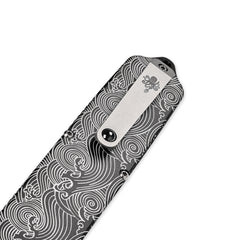 PDW UFO 2.0 OTF EDC knife black wave laser etch pattern titanium pocket clip