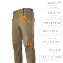 PDW Raider Field Pant Guide Cloth T-Fit features callouts All Terrain Brown