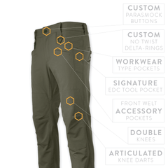 PDW Raider Field Pant Guide Cloth T-Fit features callouts Ranger Green