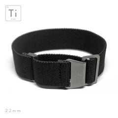 PDW SPD Ti-MNPara titanium hardware Marine Nationale style elastic watch strap in black 22mm